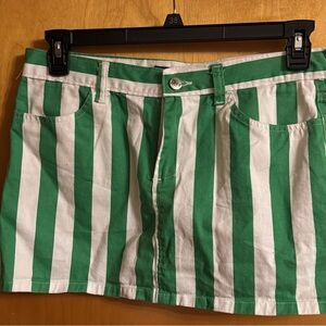 Green and White Striped Mini Skirt